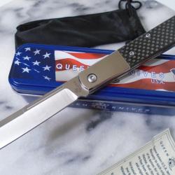 Couteau Pliant Queen Cutlery Large Barlow Lame Acier M390 Manche Fibre de Carbone USA QCF180