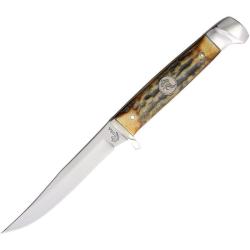 Couteau Fixe Queen Cutlery Small Hunter Lame Acier Inox Manche Corne de Cerf Etui Cuir USA QGSH63