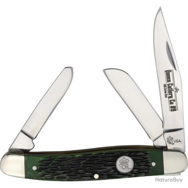 Couteau Pliant Queen Cutlery Stockman Lame Acier Inox Manche Os Vert USA QGPSB47