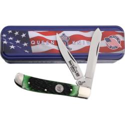 Couteau Pliant Queen Cutlery Mini Trapper Lame Acier Inox Manche Os Vert USA QGPSB07