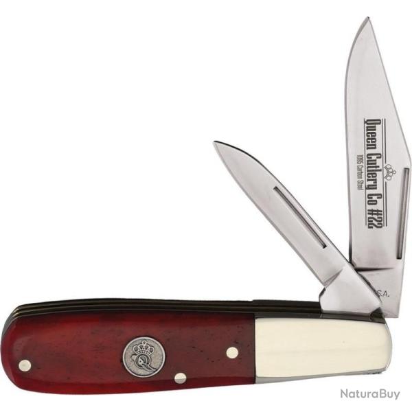 Couteau Queen Cutlery Barlow Lame Acier Carbone 1095 Manche Os Lisse Rouge 2 Lames USA QRSB281