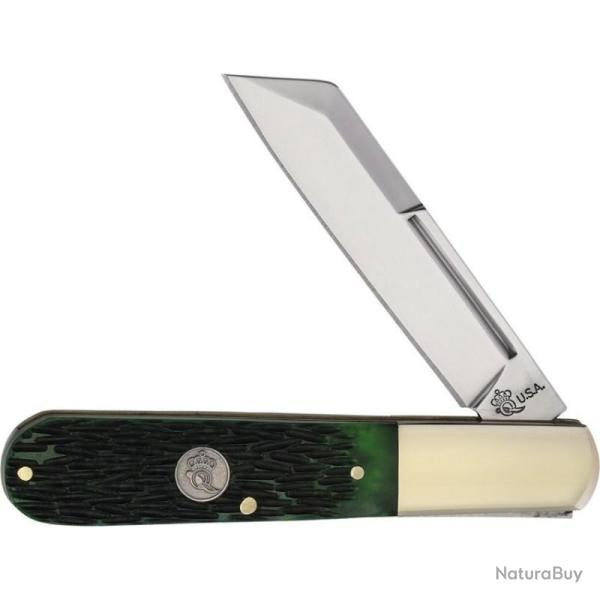 Couteau Pliant Queen Cutlery Barlow Lame Acier Carbone 1095 Manche Os Vert USA QGPS180