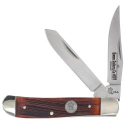 Couteau Queen Cutlery Mini Trapper Lame Acier Carbone 1095 Manche Os Ambr&eacute; Winterbottom USA QAWB07