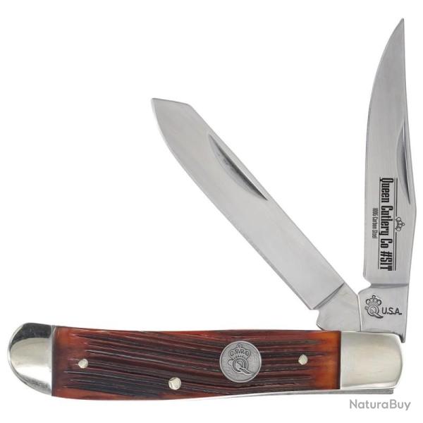 Couteau Queen Cutlery Mini Trapper Lame Acier Carbone 1095 Manche Os Ambr� Winterbottom USA QAWB07