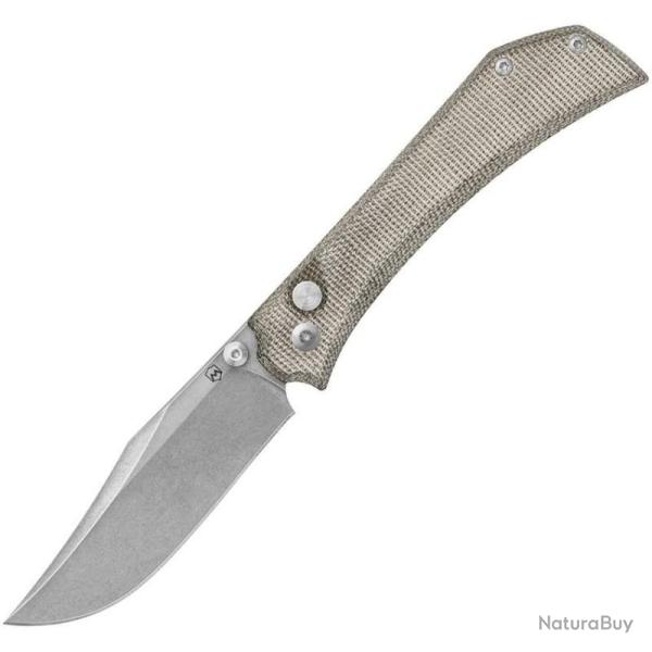 Couteau Mercury Amon Lame Acier Elmax Manche Micarta toile verte Bouton Poussoir Italie MER9AMNGCC