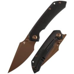 Couteau Kansept Fenrir Lame Acier CPM S35VN Finition Or Rose Manche Titane Blackwash Framelock