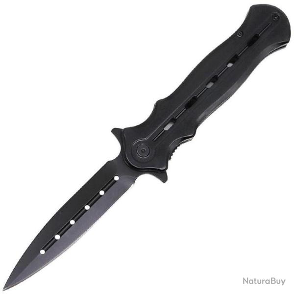 Couteau ElitEdge Lame Acier 8Cr13MoV Spear Point Manche Acier Noir Linerlock A/O EE10B010BK