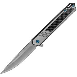 Couteau Pliant ElitEdge Lame Acier 8Cr13MoV Manche Acier Gris + Carbone Linerlock EE10B039GY