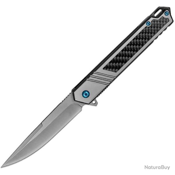 Couteau Pliant ElitEdge Lame Acier 8Cr13MoV Manche Acier Gris + Carbone Linerlock EE10B039GY