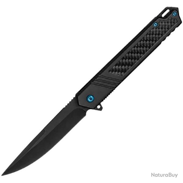 Couteau Pliant ElitEdge Lame Acier 8Cr13MoV Manche Acier Noir + Carbone Linerlock EE10B039BK