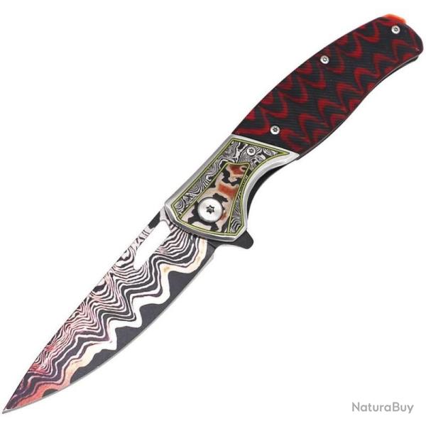 Couteau Pliant ElitEdge Lame Acier 8Cr13MoV Manche Micarta Noir Rouge Linerlock EE10B036RD