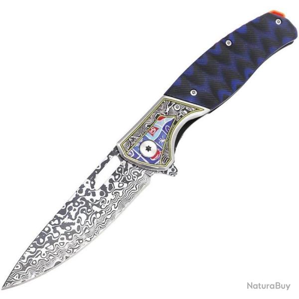 Couteau Pliant ElitEdge Lame Acier 8Cr13MoV Manche Micarta Noir Bleu Linerlock EE10B036BL