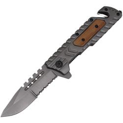 Couteau Pliant ElitEdge Lame Acier Inox Manche Acier Gris + Bois Marron Linerlock EE10B031GYLW