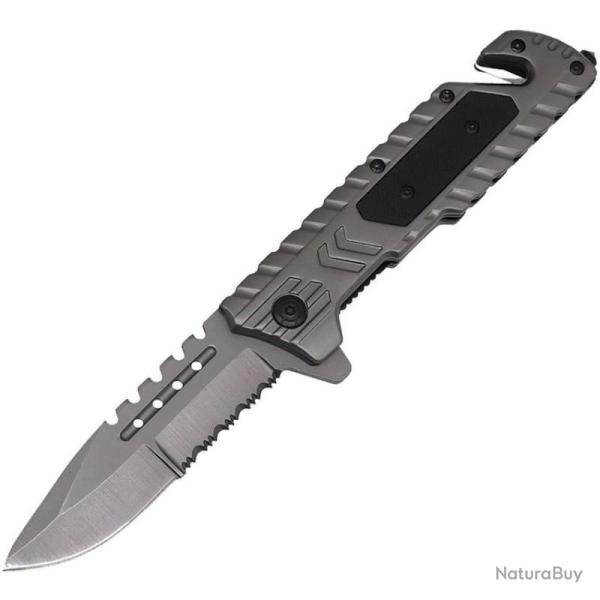 Couteau Pliant ElitEdge Lame Acier Inox Manche Acier Gris + G10 Noir Linerlock EE10B031GYG10