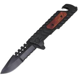 Couteau Pliant ElitEdge Lame Acier Inox Manche Acier Noir + Bois Marron Linerlock EE10B031BKWD