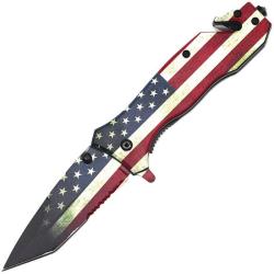 Couteau Pliant ElitEdge Lame Acier Inoxydable Tanto Manche ABS Drapeau US Linerlock A/O EE10A89USSF