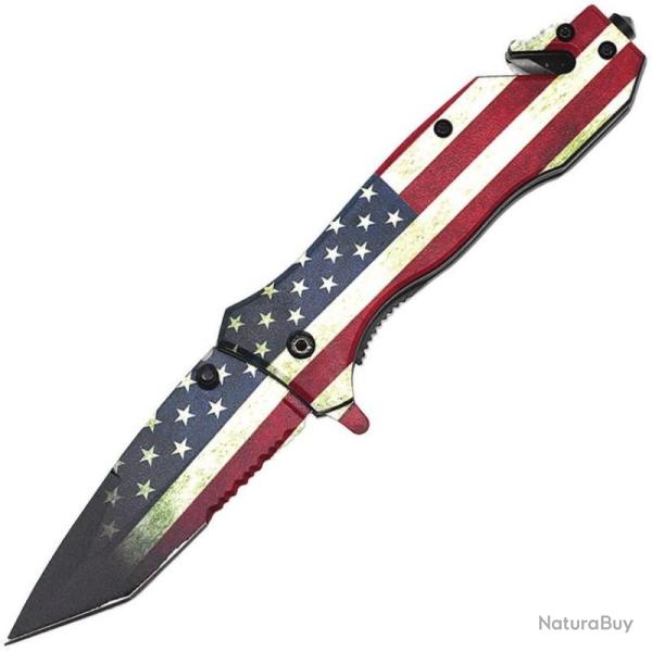 Couteau Pliant ElitEdge Lame Acier Inoxydable Tanto Manche ABS Drapeau US Linerlock A/O EE10A89USSF