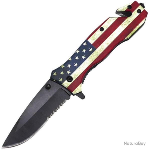 Couteau Pliant ElitEdge Lame Acier Inoxydable Drop Point Manche ABS Drapeau US Linerlock A/O