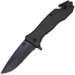 Couteau Pliant ElitEdge Lame Acier Inoxydable Drop Point Manche ABS Noir Linerlock A/O EE10A89BK