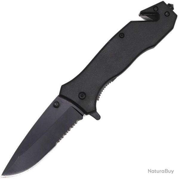 Couteau Pliant ElitEdge Lame Acier Inoxydable Drop Point Manche ABS Noir Linerlock A/O EE10A89BK