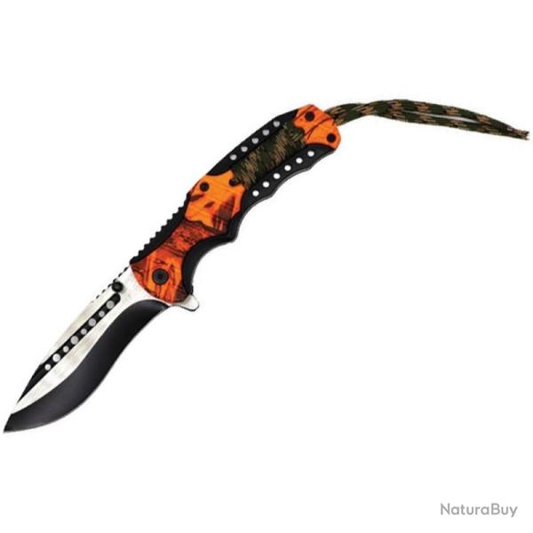 Couteau Pliant ElitEdge Lame Acier 440C Manche Nylon Noir Camo Orange Linerlock A/O EE10A16OC