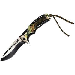 Couteau Pliant ElitEdge Lame Acier 440C Manche Nylon Noir Camo Vert Outdoor Linerlock A/O EE10A16GC