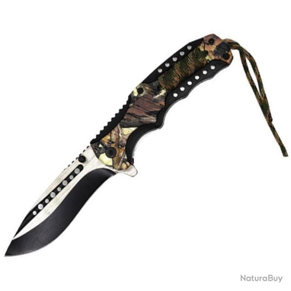 Couteau Pliant ElitEdge Lame Acier 440C Manche Nylon Noir Camo Marron Linerlock A/O EE10A16BC