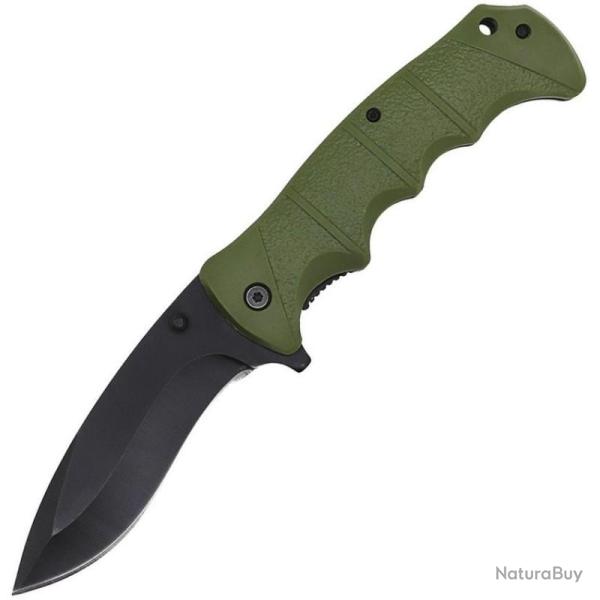 Couteau Pliant ElitEdge Lame Acier Inox Manche Nylon Vert Linerlock A/O EE10924GN