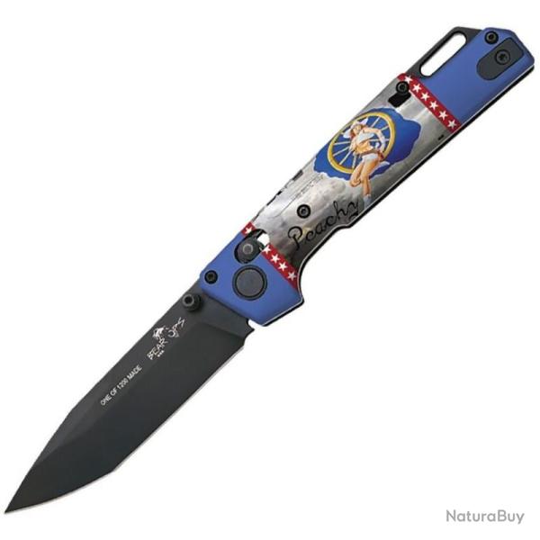 Couteau Bear & Son Nekama I Pinup Lame Acier 14C28N Manche Aluminium Crossbar Lock Made USA BCU26JUL