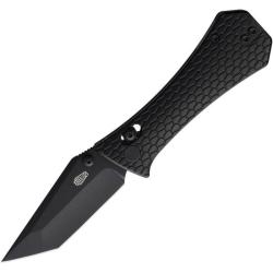 Couteau Auxiliary Coffin Tanto Lame 14C28N Manche Aluminium Noir Crossbar Lock AUX008ALTN