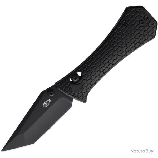 Couteau Auxiliary Coffin Tanto Lame 14C28N Manche Aluminium Noir Crossbar Lock AUX008ALTN