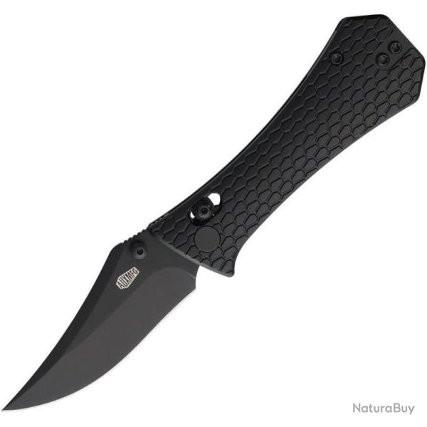 Couteau Auxiliary Pocket Bowie Lame 14C28N Manche Aluminium Noir Crossbar Lock AUX008ALBWBL