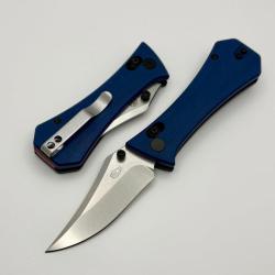 Couteau Auxiliary Pocket Bowie Lame 14C28N Manche Micarta Bleu Crossbar Lock AUX004BLU