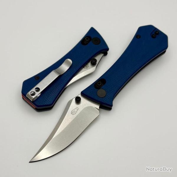 Couteau Auxiliary Pocket Bowie Lame 14C28N Manche Micarta Bleu Crossbar Lock AUX004BLU