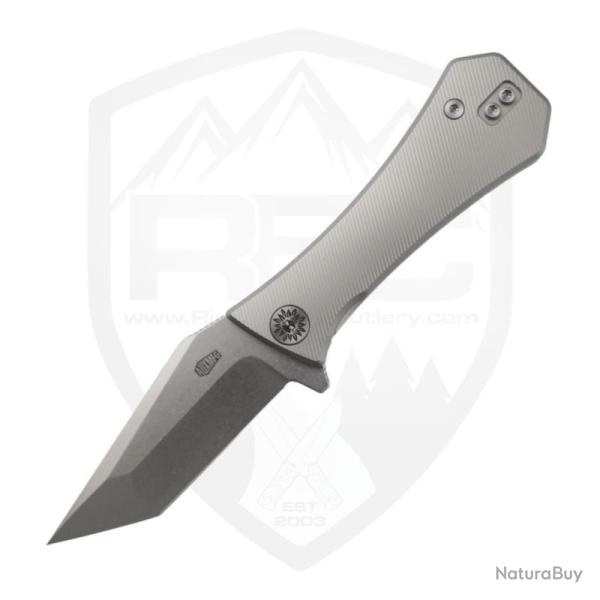 Couteau Auxiliary Coffin Tanto Frame Lock Lame M390 Manche Titane Gris Frame Lock AUX002TITN