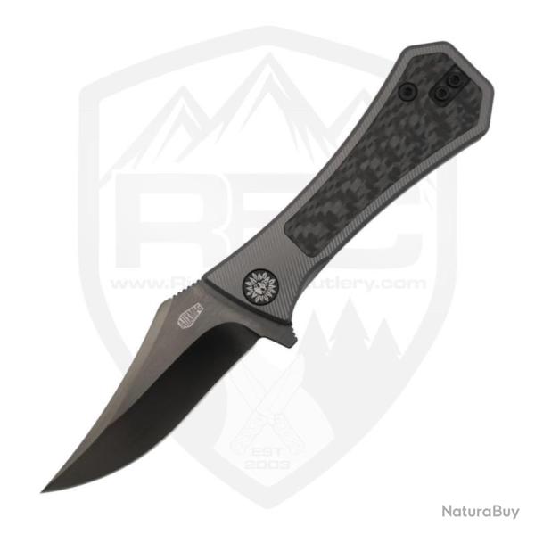 Couteau Auxiliary Pocket Bowie Lame Acier M390 Manche Titane Carbone Frame Lock AUX002BK