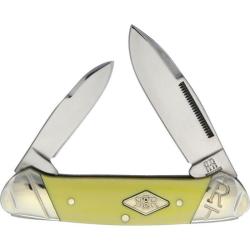 Couteau Rough Rider Canoe Lame Acier Carbone Manche Synthetique Jaune 2 Lames Slip Joint RR1736