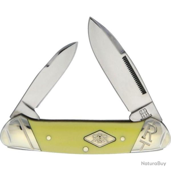 Couteau Rough Rider Canoe Lame Acier Carbone Manche Synthetique Jaune 2 Lames Slip Joint RR1736