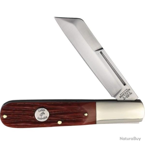 Couteau Bear & Son Barlow Lame Acier 1095 Manche Os Fa�on Bois de Cerf Rouge Made In USA BCCRSB180