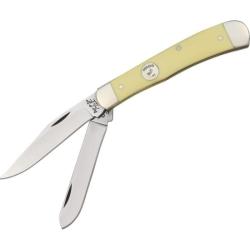 Couteau Bear & Son Trapper Lame Acier 1095 Manche Delrin jaune Made In USA BCC354