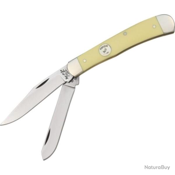 Couteau Bear & Son Trapper Lame Acier 1095 Manche Delrin jaune Made In USA BCC354