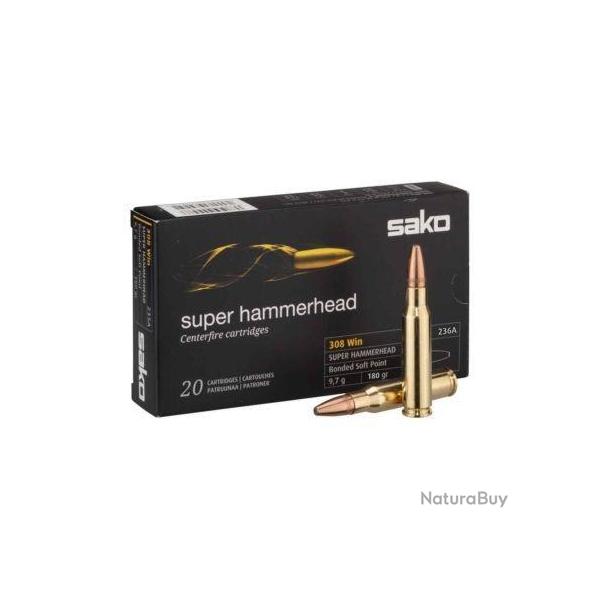 OFFRE 2026 Munitions SAKO 308 Win Super Hammerhead Softpoint 180gr - 11.7g x20
