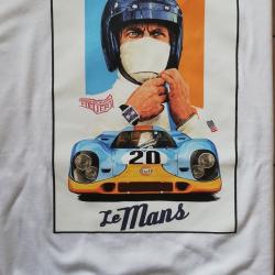 T SHIRT blanc STEVE MAC QUEEN 24H LE MANS PORSCHE 917 GULF course automobile TEE