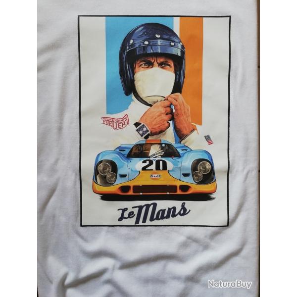 T SHIRT blanc STEVE MAC QUEEN 24H LE MANS PORSCHE 917 GULF course automobile TEE