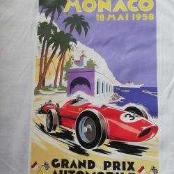 T SHIRT blanc GRAND PRIX AUTOMOBILE MONACO 1958 COURSE CIRCUIT PISTE VHC TEE