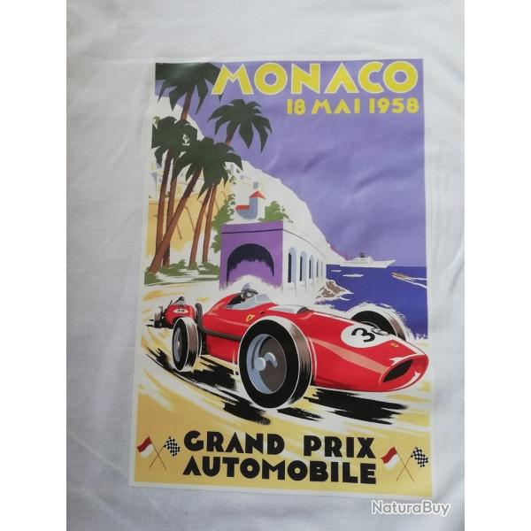 T SHIRT blanc GRAND PRIX AUTOMOBILE MONACO 1958 COURSE CIRCUIT PISTE VHC TEE