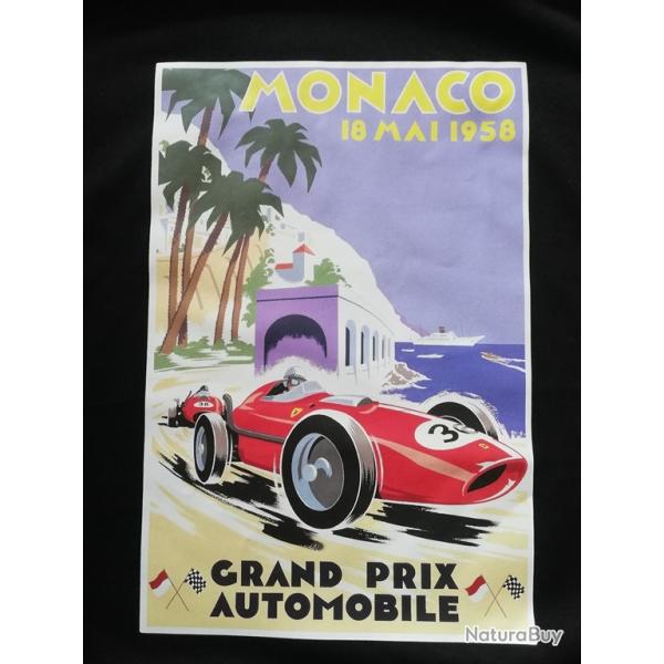 T SHIRT noir GRAND PRIX AUTOMOBILE MONACO 1958 COURSE CIRCUIT PISTE VHC TEE