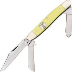 Couteau Bear & Son Large Stockman Lame Acier 1095 Manche Delrin jaune Made In USA BCC347