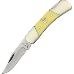 Couteau Bear & Son Lockback Lame Acier 1095 Manche Delrin jaune Made In USA BCC326
