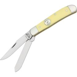 Couteau Bear & Son Mini Trapper 2 Lames Acier 1095 Manche Delrin jaune Made In USA BCC307